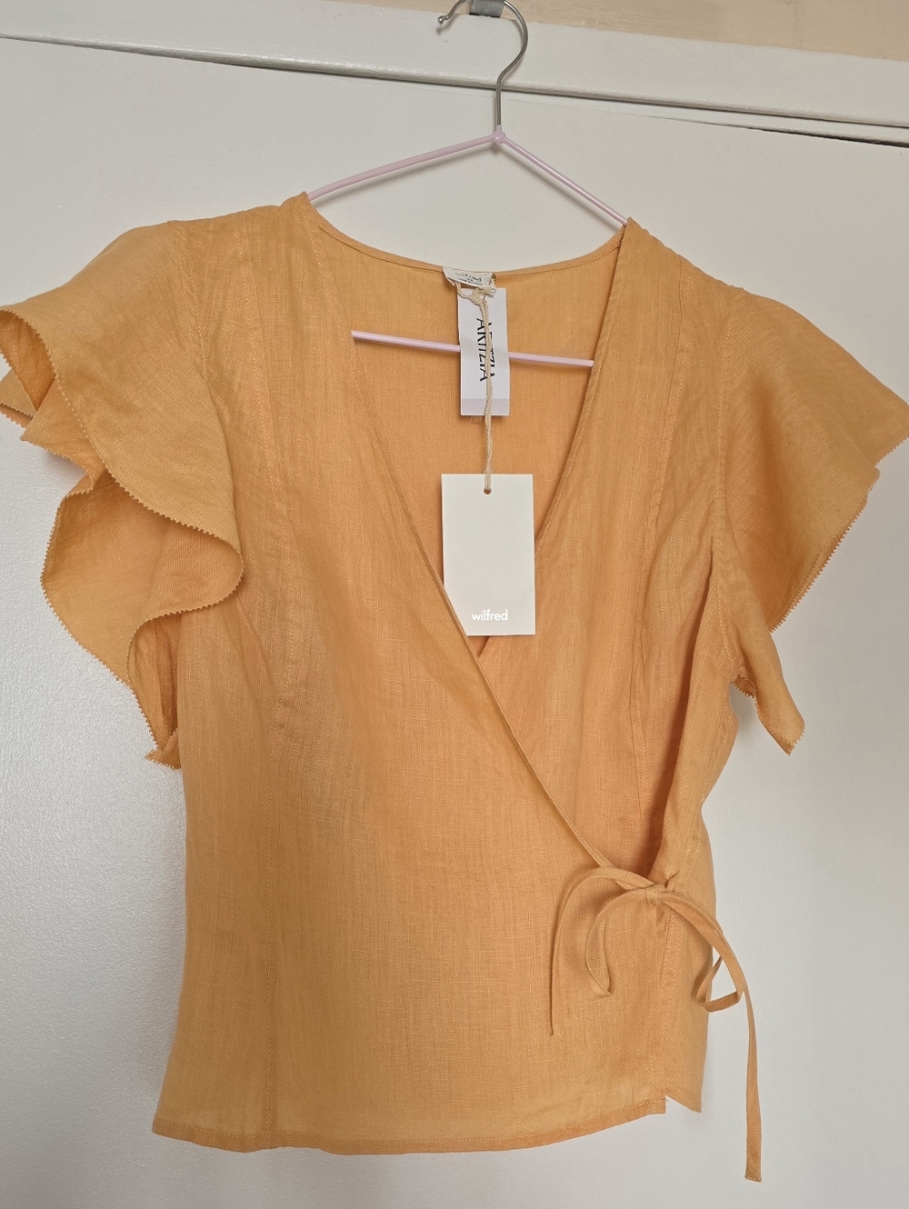 Aritzia Wilfred Wrap Linen Top in Sunset Orange